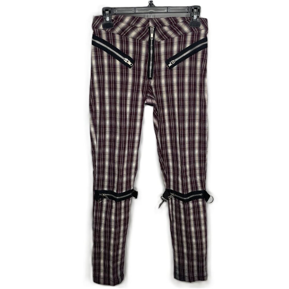 Vintage 90s Dogpile Demolition Gerl Punk Bondage Pants Size S Purple Gray Plaid